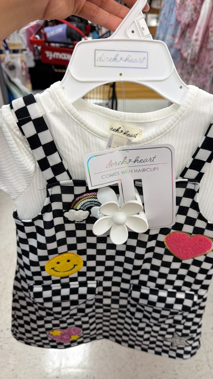 Conjunto niña overol cuadros y polera